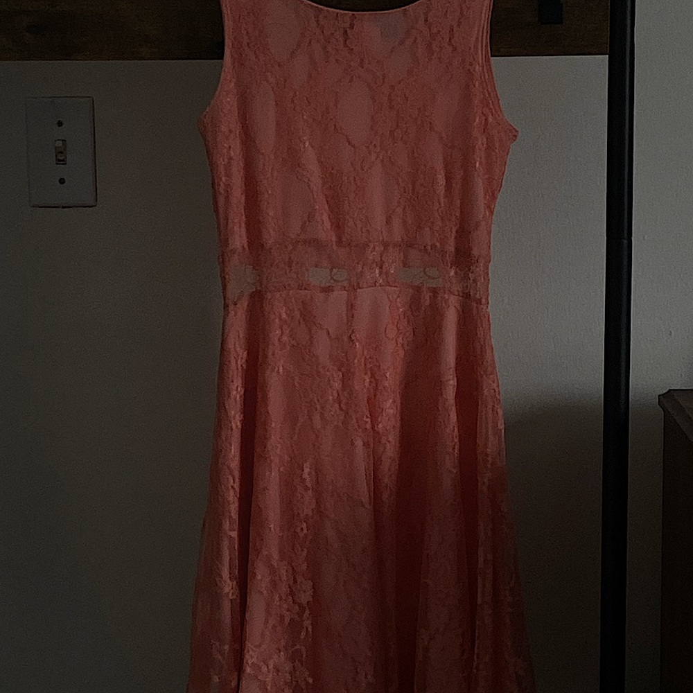 coral lace dress with cool sheer detailing